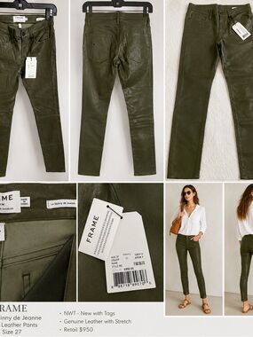 Frame Leather Olive/ Army Green Skinny Pants